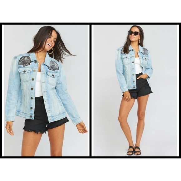 💕SHOW ME YOUR MUMU💕 Sequin Seashell Denim Jacket - Picture 4 of 8